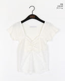 Kize Lace Punching Color Matching Shirring Short Sleeve T-shirt