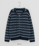 Sokin Stripe Hood Knit Zip-Up Cardigan