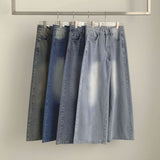 4-season casual washed loose wide denim pants