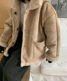 Bellon Reversible Leather Suede Fleece Mustang - Wool 50