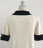 Julien color matching collar pearl sleeve knit