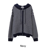 Fedon Stripe Warmer Knit Hood Zip-up