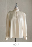 Huberin Satin Pintuck Ribbon Tie Blouse