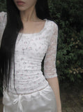 Web Flower Lace Slim Three Quarter T-shirt