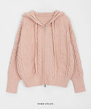 Ricko two-way cable knit hood zip-up cardigan