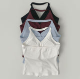 Halterneck Button With Cup Crop Rib Sleeveless