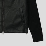 Don't Leather Knit Color Matching Hood Zip-Up