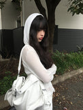 Kudo Button Hood See-Through Long Sleeve Cardigan