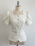 Beno Square Spangled Tulip Tweed Jacket (Belt Set)