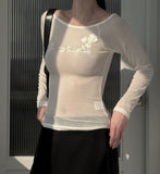 Rose See-Through Boat Neck Tee