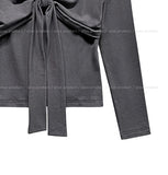 Hina Shirring Tie Ribbon Long Sleeve