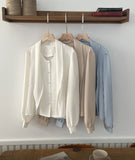 Evette Pearl Tie Puff Blouse