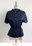 Raz Half-Neck Satin Pleats Blouse (Belt set)