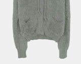 Plada Pine Leaf Angora Knit Over Fit Hood Cardigan