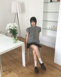 Chili Check Frill Puff Short Sleeve Blouse