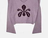 Romit Flower V-Neck Crop Long-Sleeve Knit