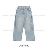Side pin tuck washed wide denim pants