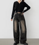 Unique Cut Line Damage Point Balloon Wide Denim Pants