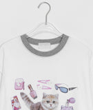 [unisex] Sosense Cat Print Color Matching Over Short Sleeve Tee