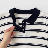 Color Matching Hem Banding Stripe Long Sleeve Knit