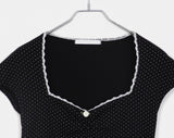 Dohwa Dot Rose Lace Crop Short Sleeve T-shirt