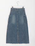 Dicto String Pocket Long Denim Skirt