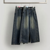 Cut V-Line Washing Vintage Wide Balloon Denim Pants