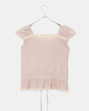 Kyohi Ribbon Pintuck Lace Short Sleeve Blouse