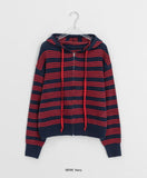 Feltenden Stripe Knit Hood Zip-Up Cardigan