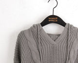 Daru Cable V-neck Long Sleeve Hooded Knit