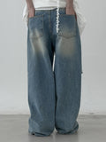 Necked raw damaged denim