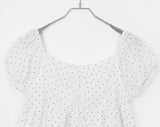 Luna Dot Shirring Puff Short Sleeve Blouse