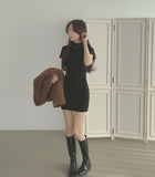 Cozy Half Neck Slim Fit Short Sleeve Knit Mini One Piece