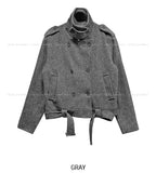 Faye Belted High Neck Double Jacket