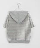 Une Two-Way Stripe Short Sleeve Hood Zip-Up