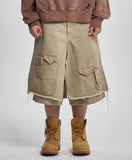 Washed Layered Cargo Skirt Shorts