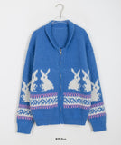 Kike rabbit wool knit zip-up cardigan