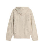 Cable Two-Way Knit Hooded Zip-Up