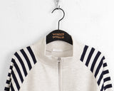 Choit Stripe Color Matching Half Neck Two-Way Pile Crop Zip-Up