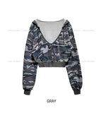 Mock Military Deep V Crop Hood Zip-up