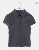 Noel Seersucker V-Neck Check Short-Sleeve Shirt