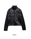 [LANARCH] Amber Leather Pocket Neck Zip-Up