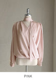 [Tie set] Repodi Satin Wrapped Shirred Blouse