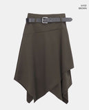 [Belt SET] Even Unbalanced Midi Wool Skirt