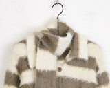 [Muffler Set] Jes Fur Stripe Color Matching Collar Knit Long Sleeve Cardigan