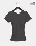 Winkle Side Shirring U-Neck Short Sleeve T-shirt