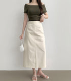 Stripe Span Off-shoulder Slim Fit Basic Length Short Sleeve T-shirt