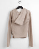Bennett Dotto Snap Button Ribbed Hood Wrap Long Sleeve Knit