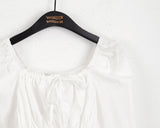 Ruson Puff Ribbon Shirred Square Neck Long Sleeve Blouse