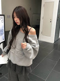 Runs Number Lettering Off Shoulder Brushed Sweatshirt